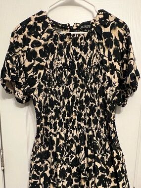 J.CREW Black and Cream Floral Smocked Dress